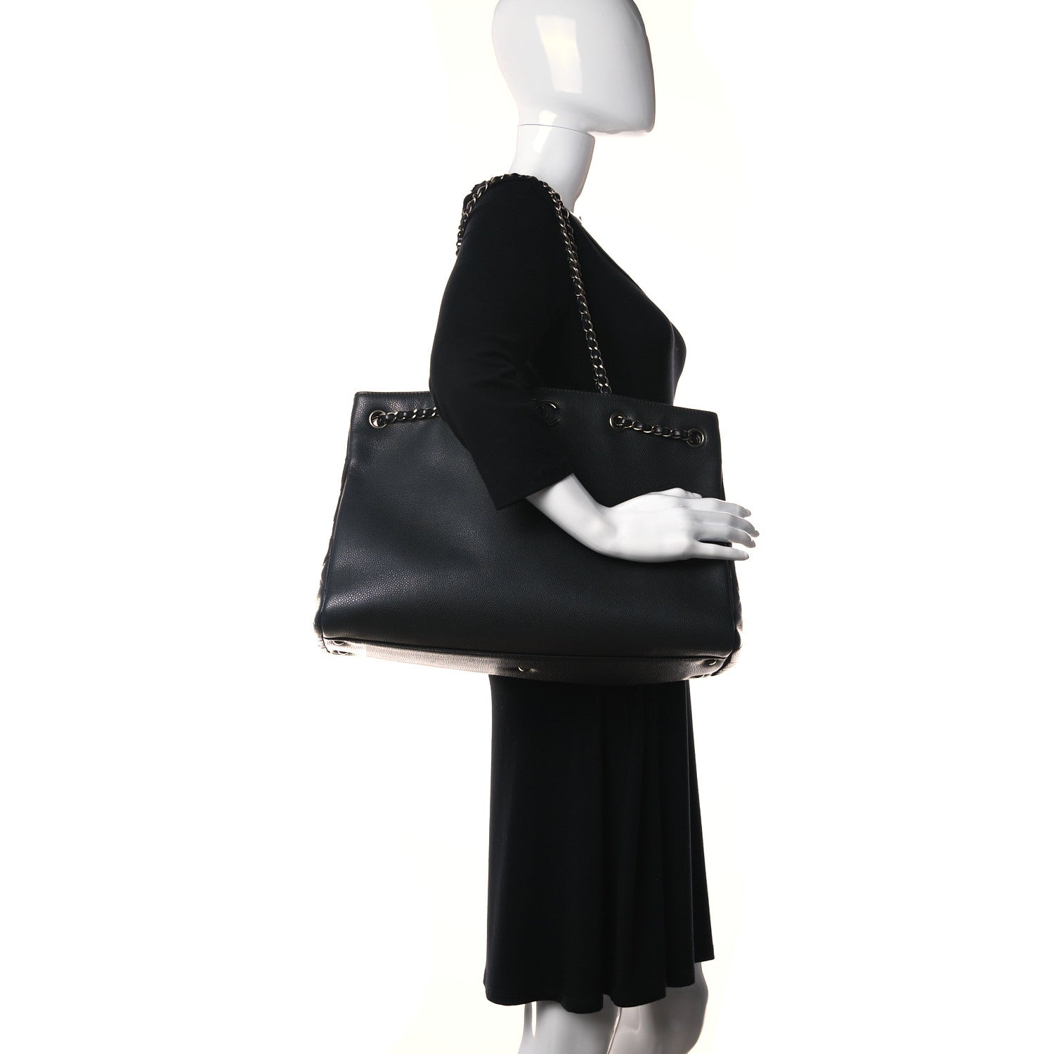 Chanel Calfskin Woven Chain Large Shopping Bag Black 2 of 9