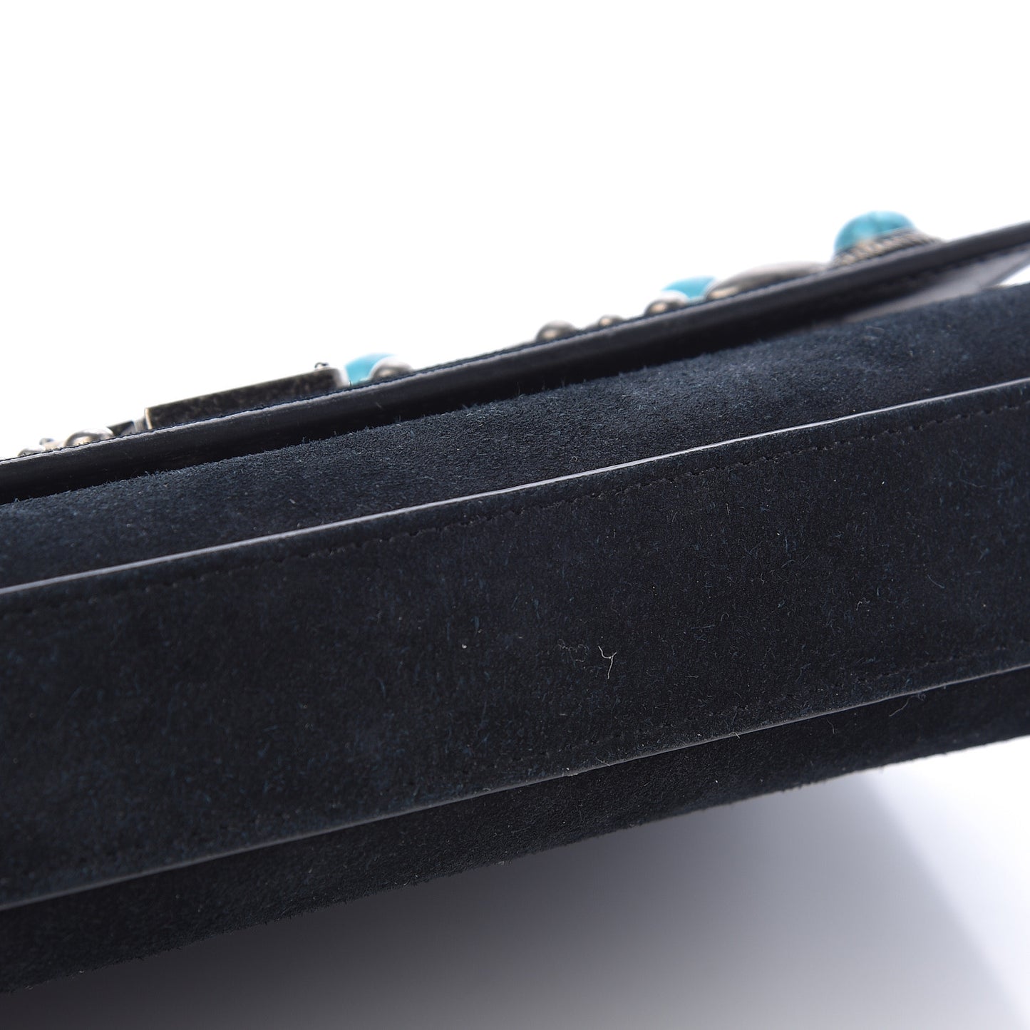 Suede Small Monogram Stone Studded Kate Satchel Black Turquoise Coral