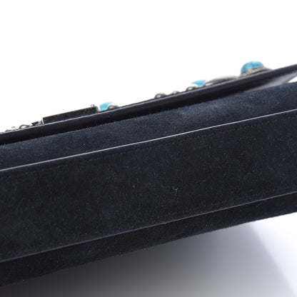 Saint Laurent Suede Small Monogram Stone Studded Kate Satchel Black Turquoise Coral 16 of 23