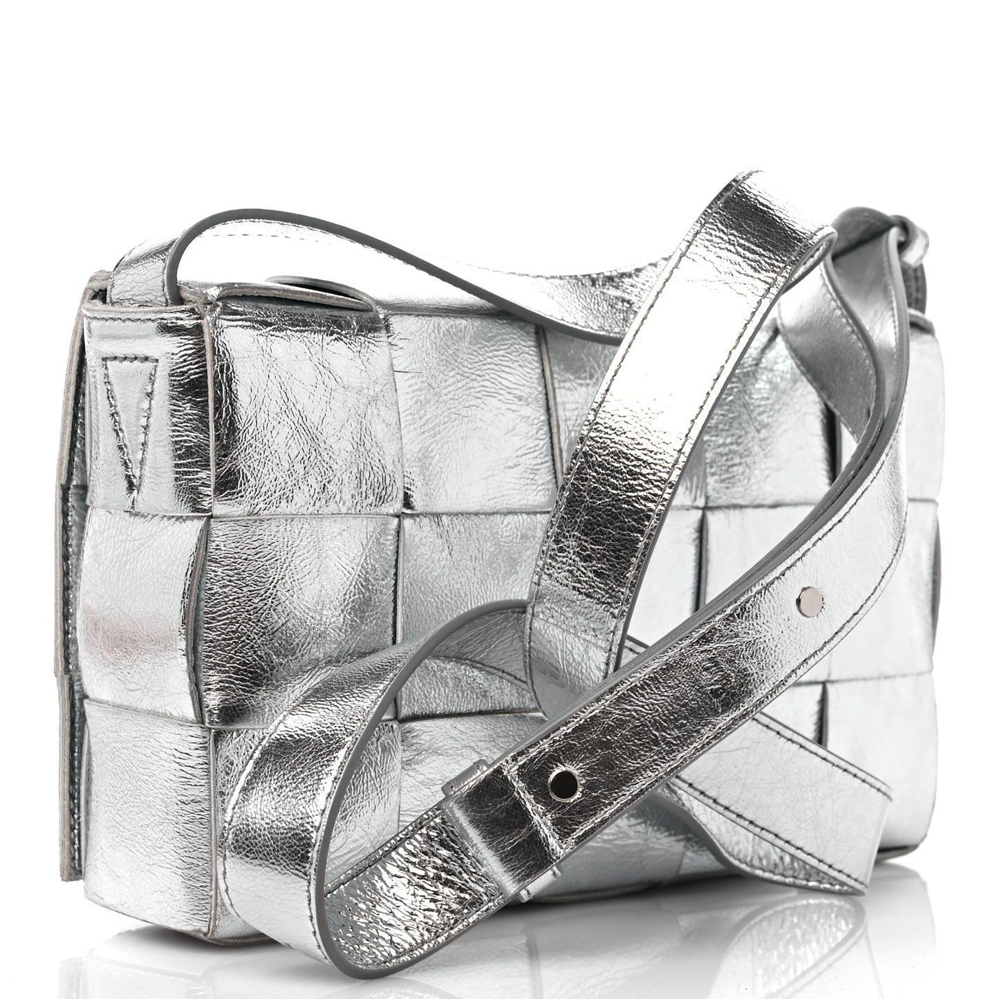 Metallic Lambskin Maxi Intrecciato Cassette Crossbody Bag Silver