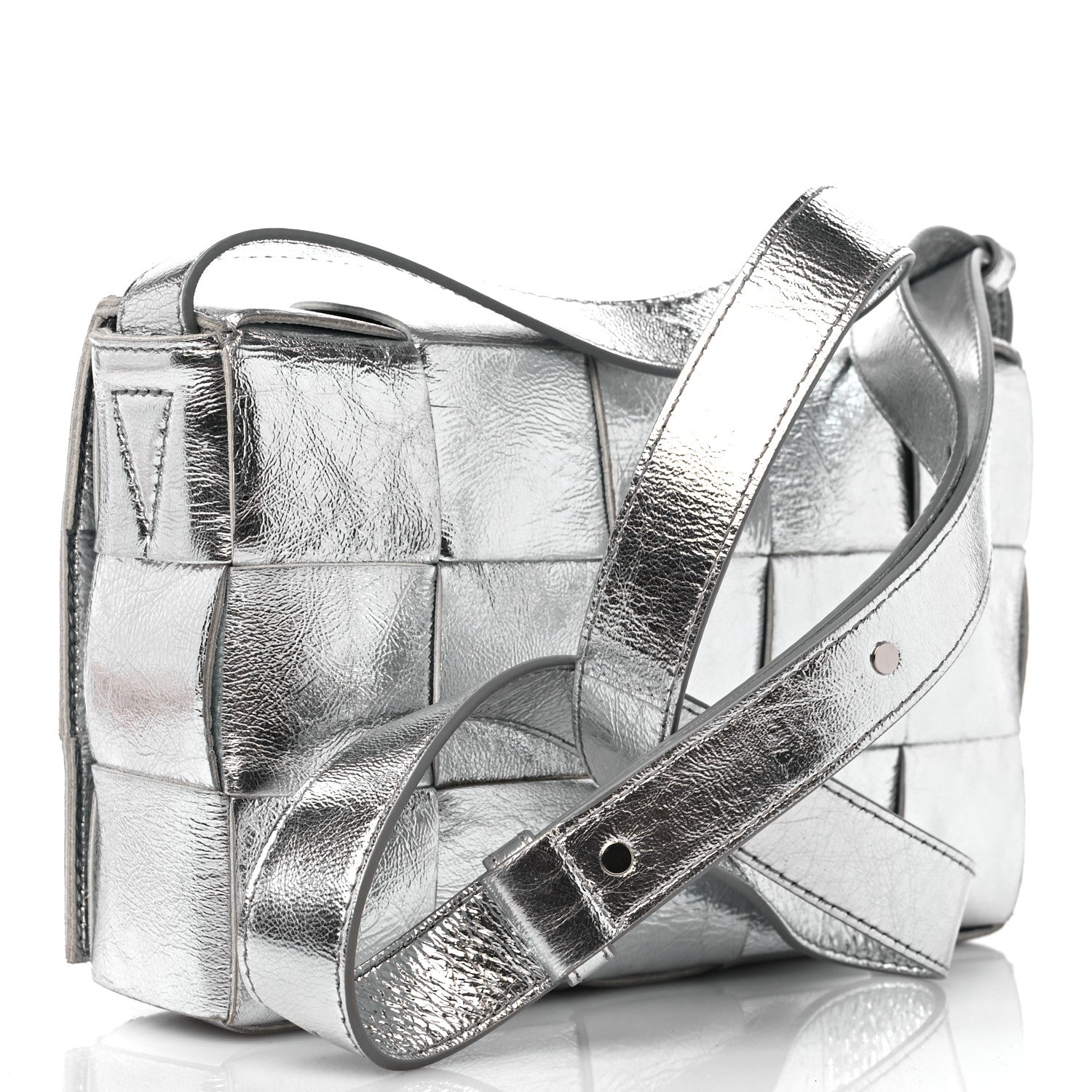 Bottega Veneta Metallic Lambskin Maxi Intrecciato Cassette Crossbody Bag Silver 3 of 9