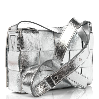 Bottega Veneta Metallic Lambskin Maxi Intrecciato Cassette Crossbody Bag Silver 3 of 9