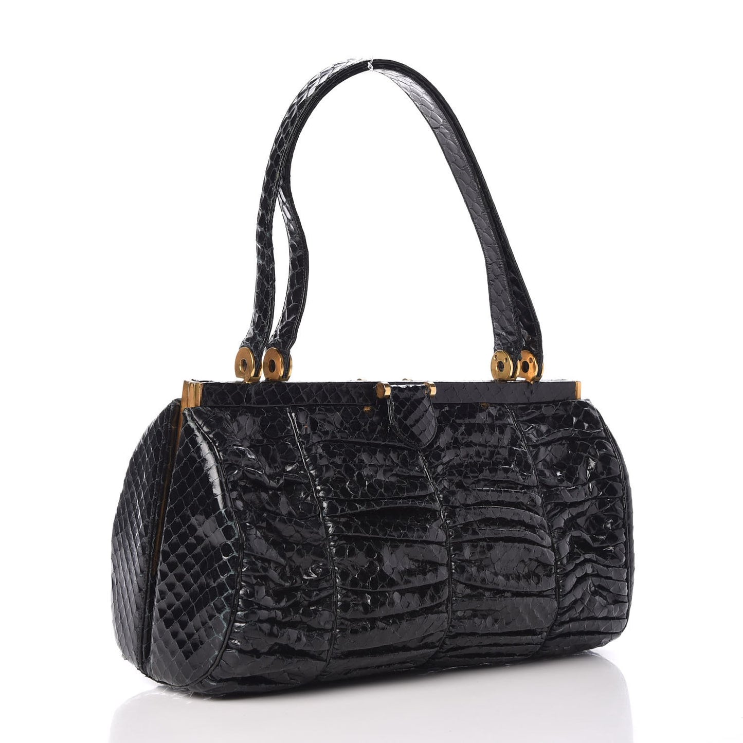 Glazed Snakeskin Frame Evening Bag Black