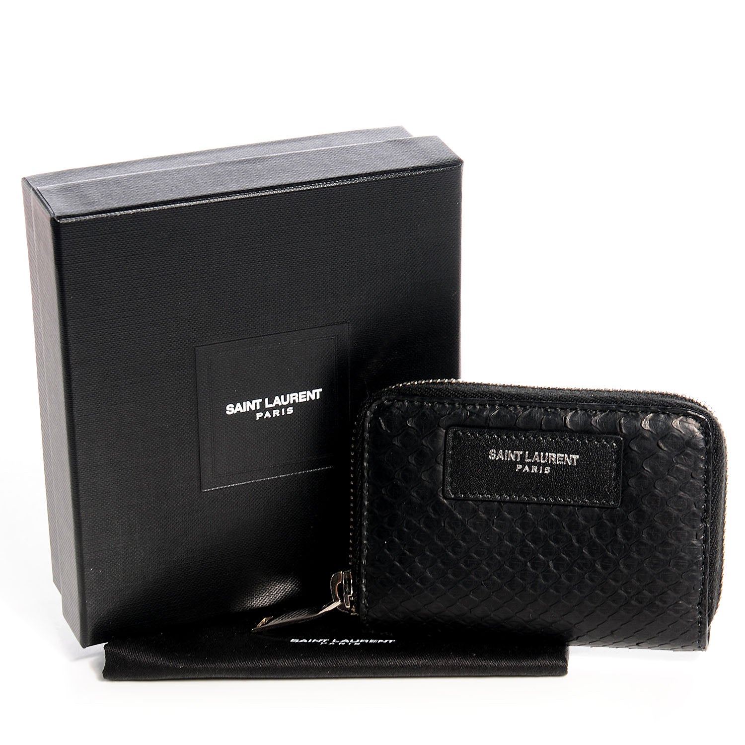 Saint Laurent Python Embossed Leather Small Coin Purse Black 5 of 7
