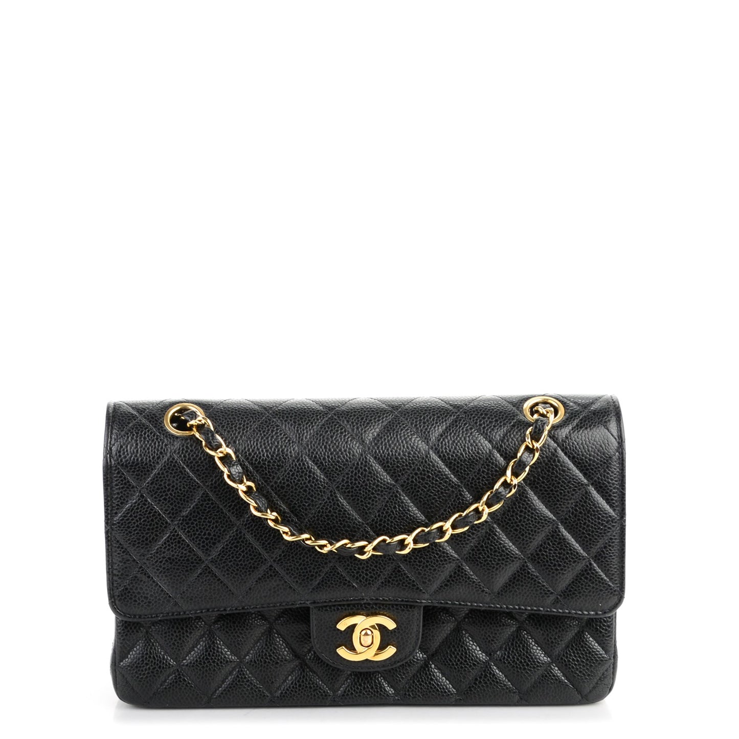 Caviar Quilted Medium Double Flap Black