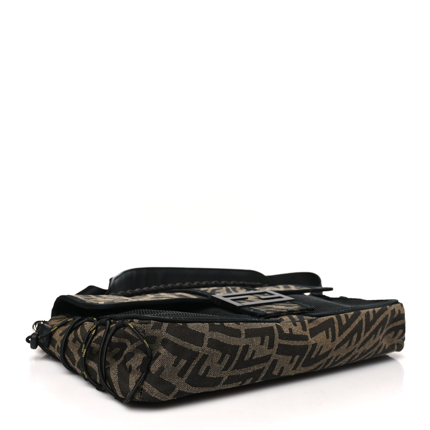 X SARAH COLEMAN Fabric Jacquard Vitello Grace FF Vertigo Woven Lanyard Large Baguette Tobacco Moro Black