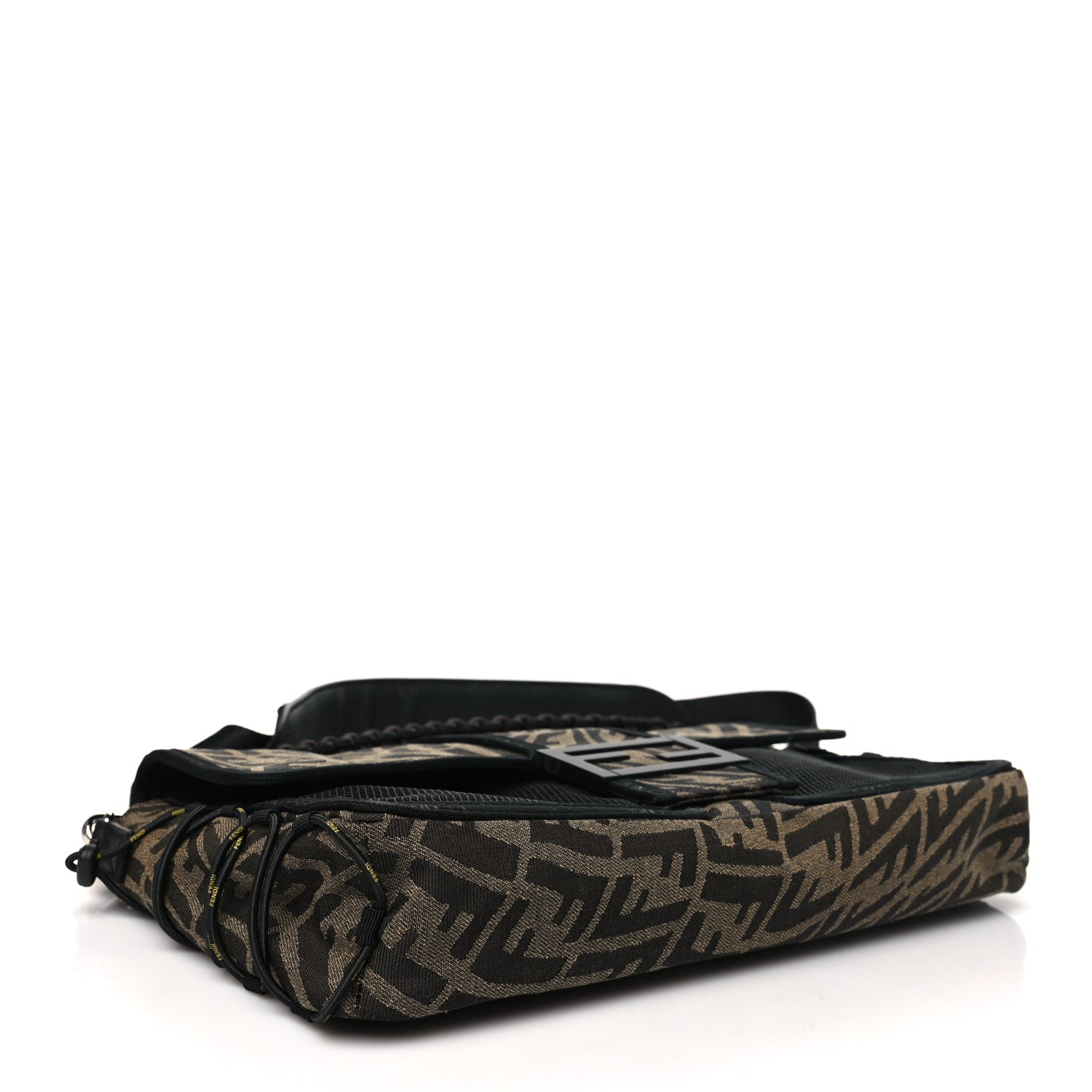 Fendi X SARAH COLEMAN Fabric Jacquard Vitello Grace FF Vertigo Woven Lanyard Large Baguette Tobacco Moro Black 4 of 11