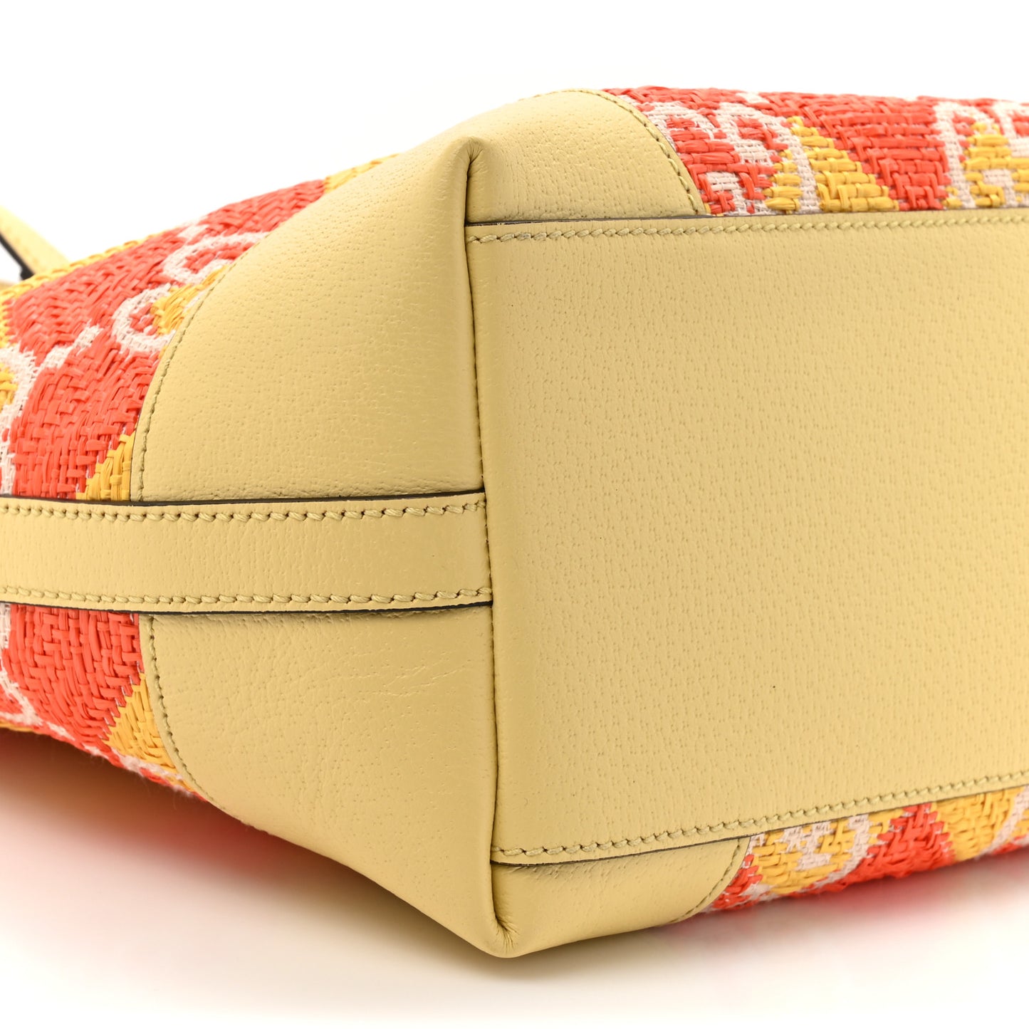 Straw Textured Dollar Calfskin Cancun Medium Ophidia Shopping Tote Orange Yellow