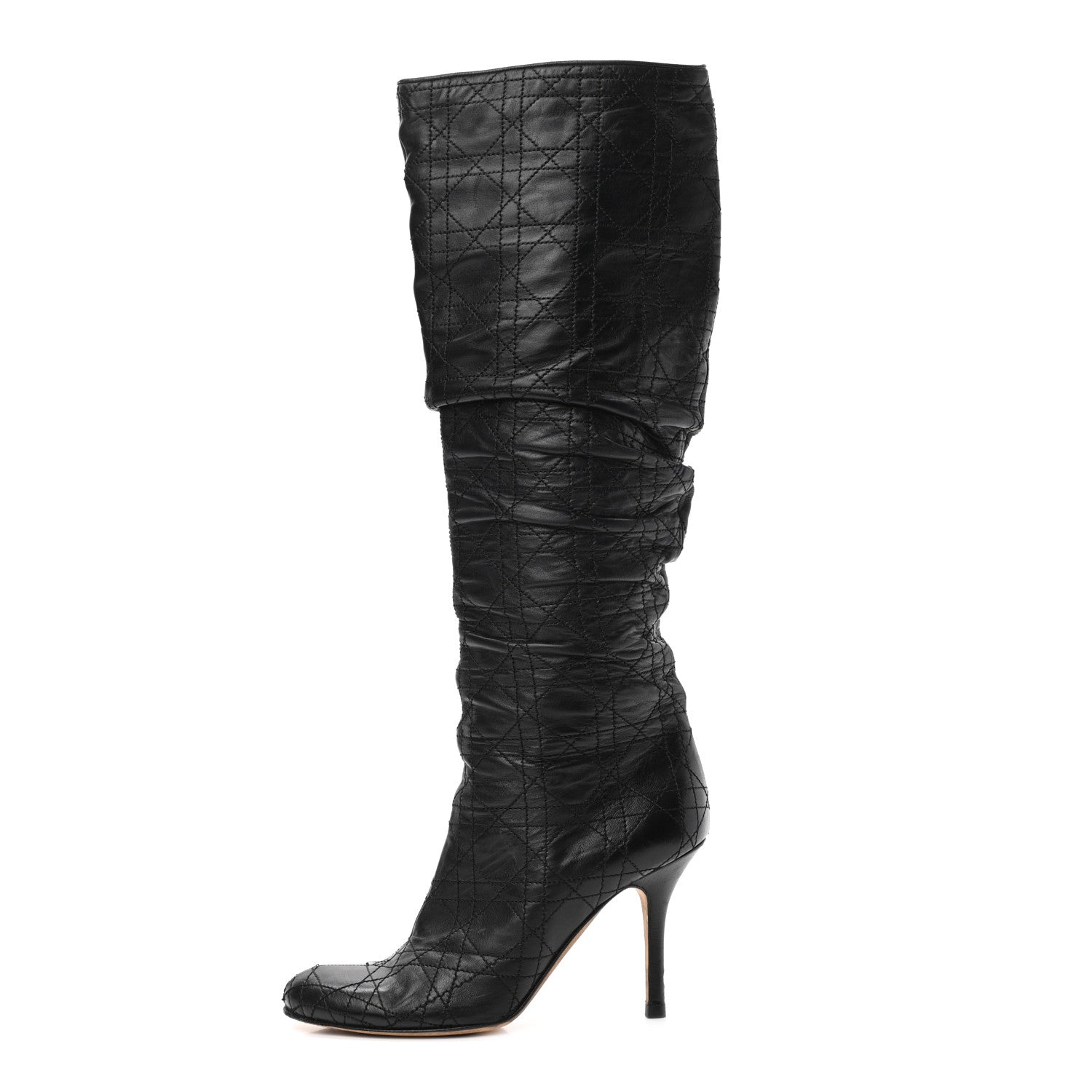 Christian Dior Lambskin Cannage Tall Boots 37 Black 1 of 10
