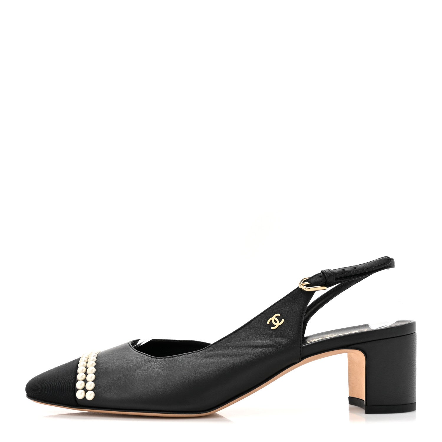 Chanel Lambskin Grosgrain Pearl Cap Toe CC Slingback Pumps 41 Black 1 of 11