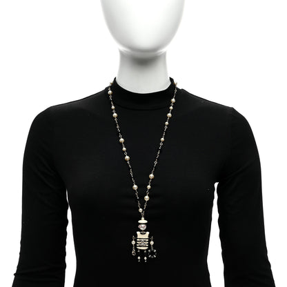 Chanel Enamel Crystal Pearl Hambourg Sailor Doll Long Necklace Black White 2 of 5