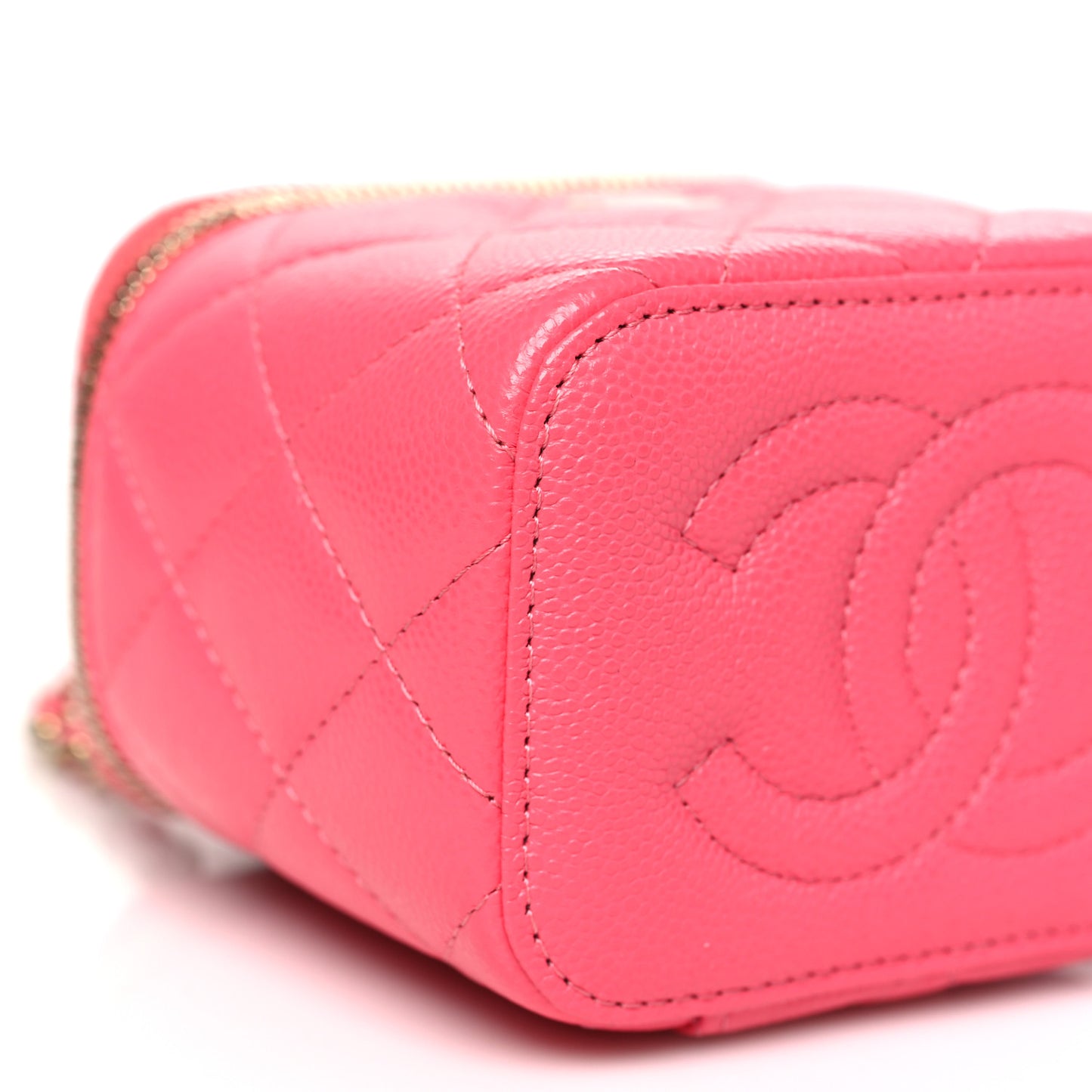 Caviar Quilted Mini Vanity Case With Chain Pink