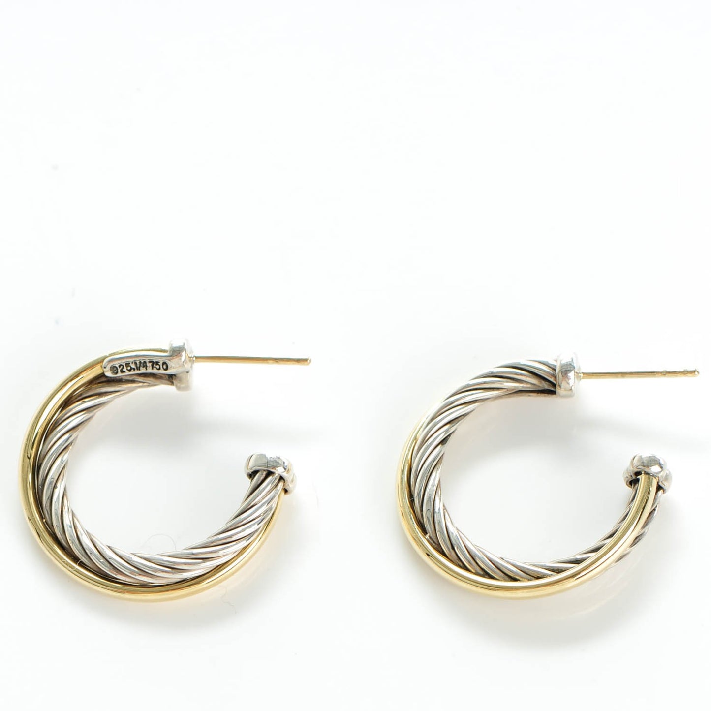 Sterling Silver 18K Yellow Gold 23mm Crossover Cable Hoop Earrings