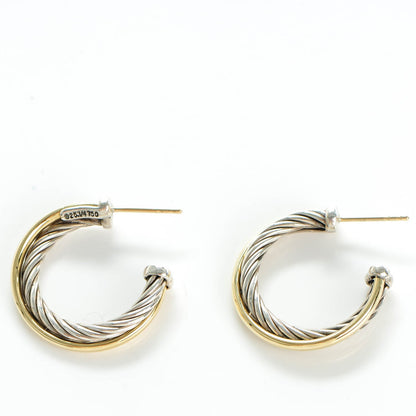 David Yurman Sterling Silver 18K Yellow Gold 23mm Crossover Cable Hoop Earrings 4 of 8