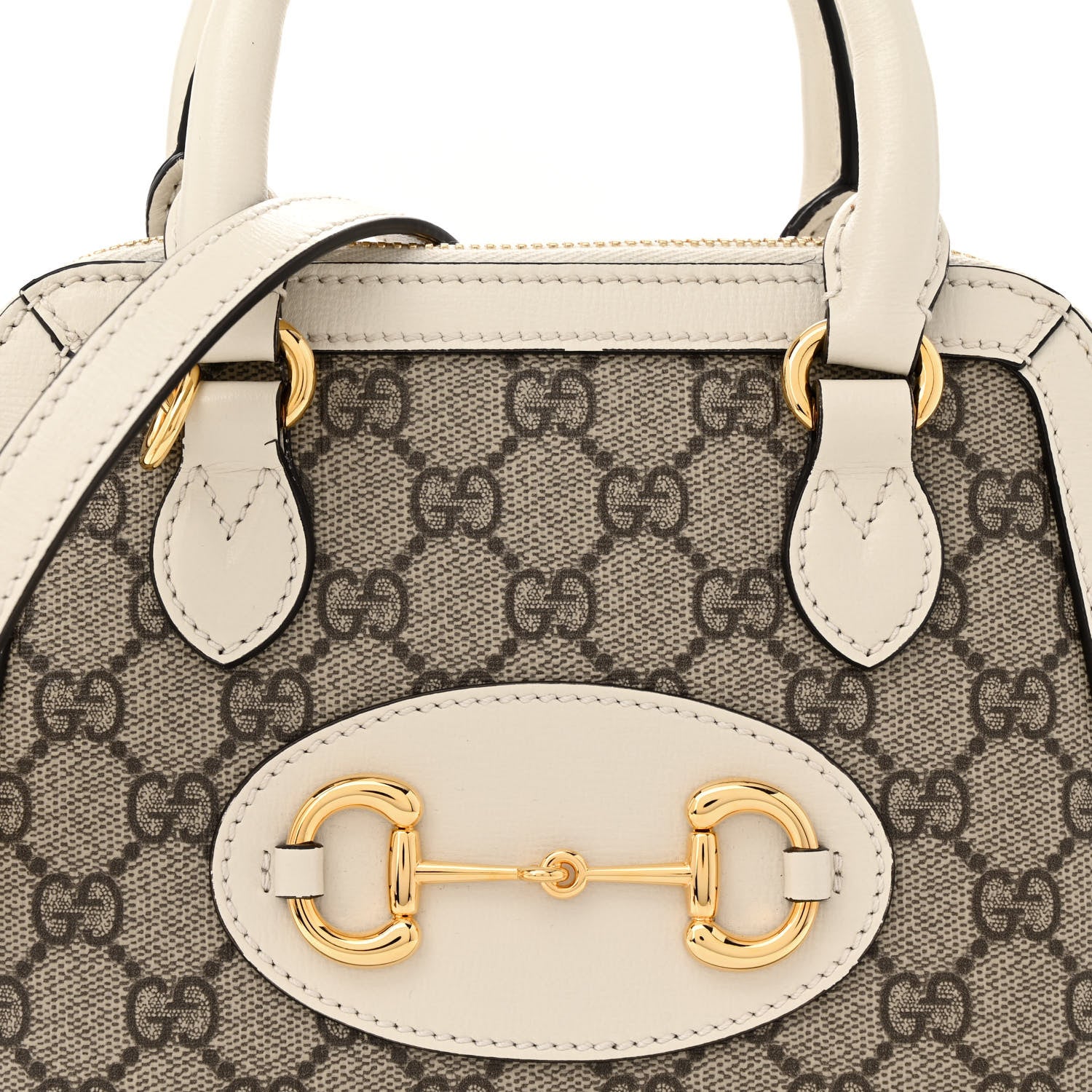 Gucci GG Supreme Monogram Azalea Calfskin Mini Horsebit 1955 Top Handle Bag Beige Ebony Mystic White 8 of 11