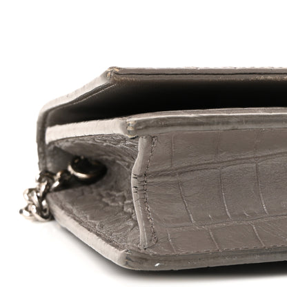 Saint Laurent Calfskin Crocodile Embossed Kate Monogram Tassel Chain Wallet Fog 8 of 9