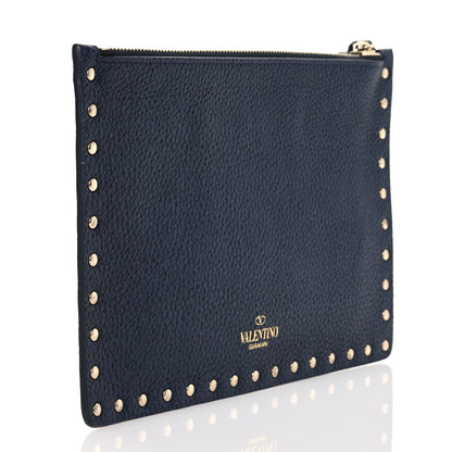Valentino Garavani Grained Calfskin Medium Rockstud Zip Pouch Deep Denim 3 of 7