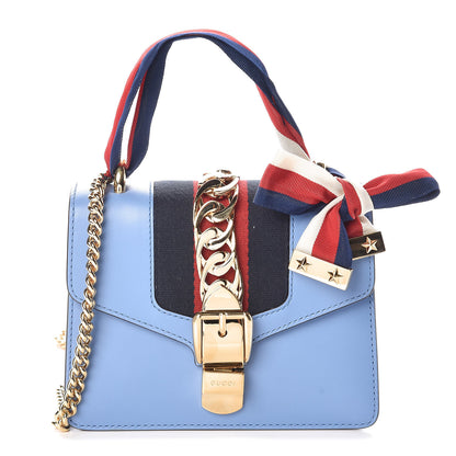 Gucci Calfskin Mini Sylvie Chain Shoulder Bag Clear Sky Blue 1 of 7