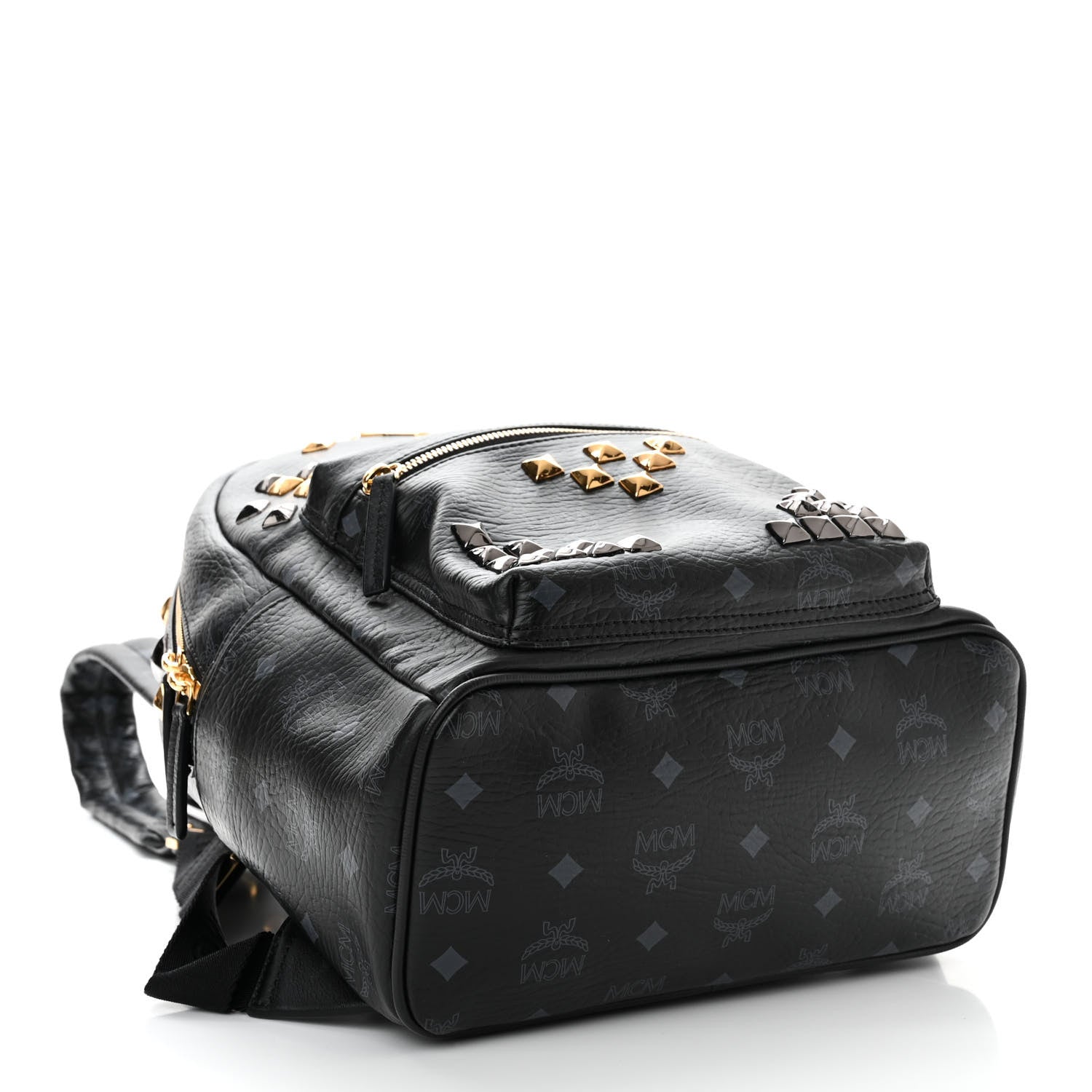 MCM Grained Calfskin Visetos Studded Small Stark M Backpack Black 4 of 9