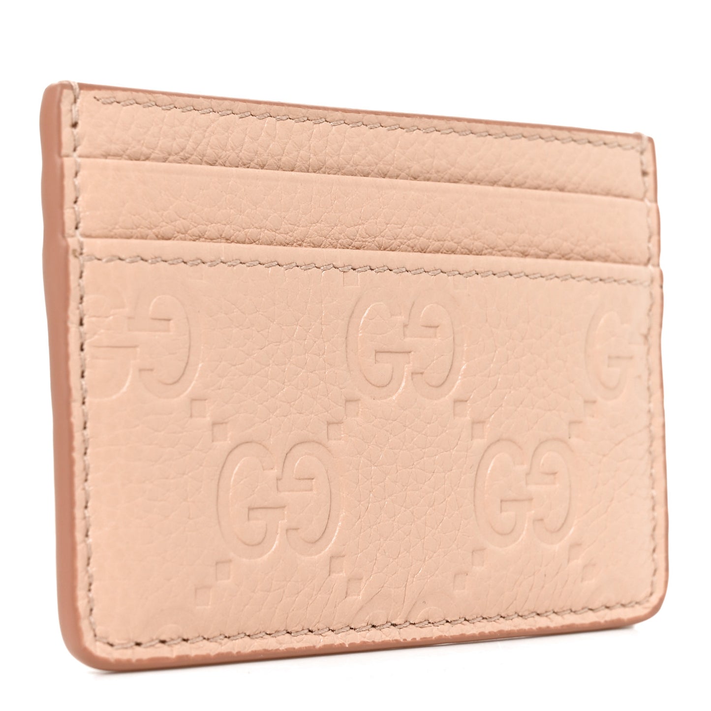 GG Grainy Calfskin Emblem Card Case Rose Dust