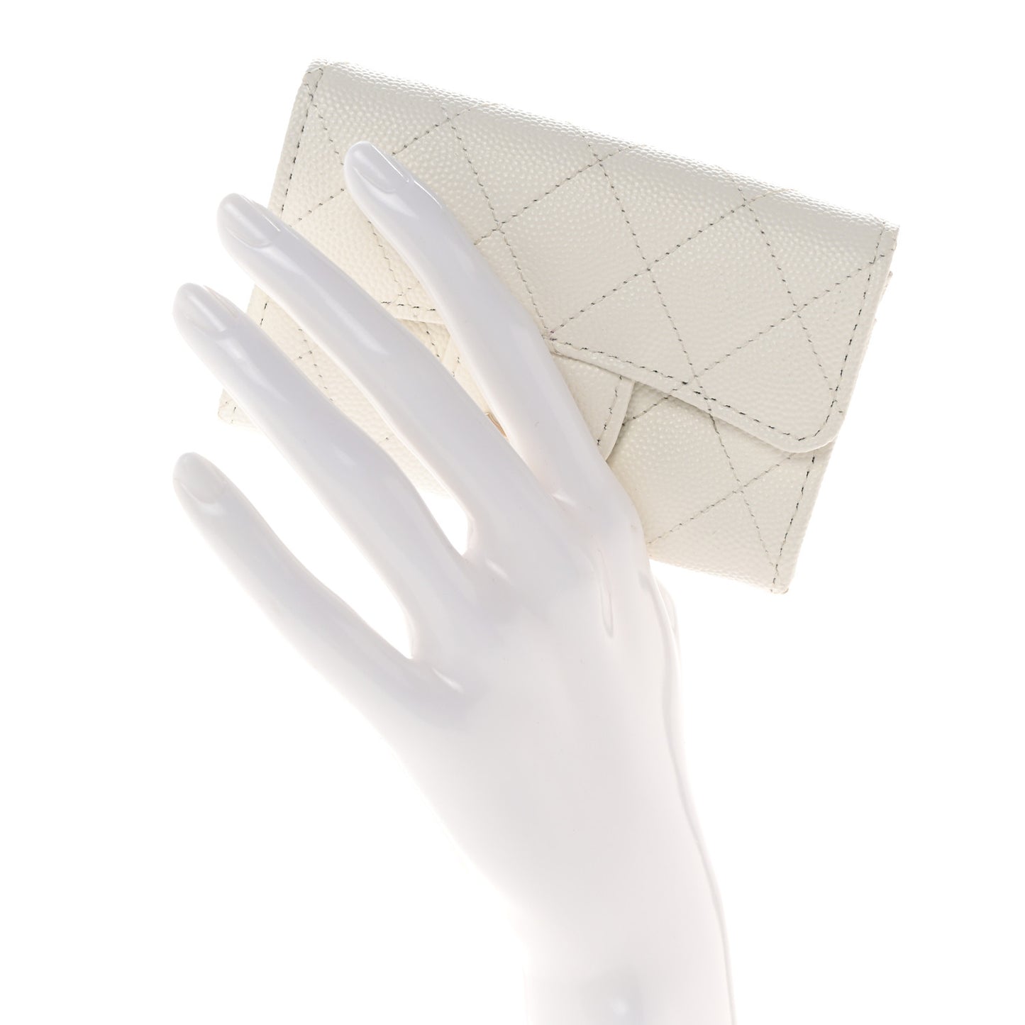 Caviar Quilted Flap Card Holder Wallet White