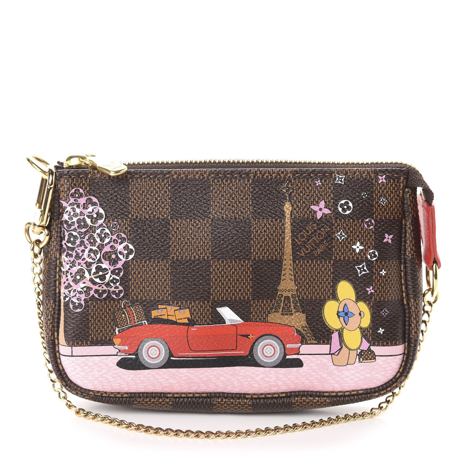 Louis Vuitton Damier Ebene 2019 Christmas Animation Mini Pochette Accessories Red 1 of 8