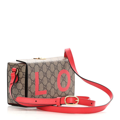 Gucci GG Supreme Monogram Moon Calfskin Love Valentines Day Padlock Case Beige Ebony New Geranium 3 of 12
