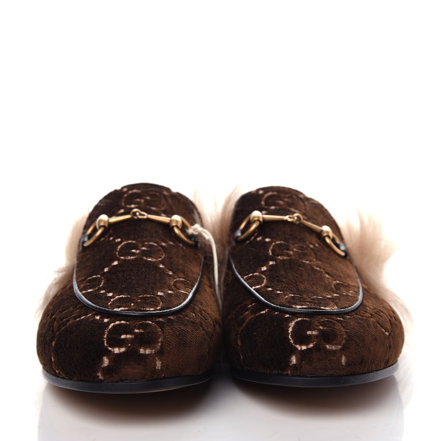 Velvet GG Monogram Fur Womens Princetown Slippers 39 Brown Black Natural