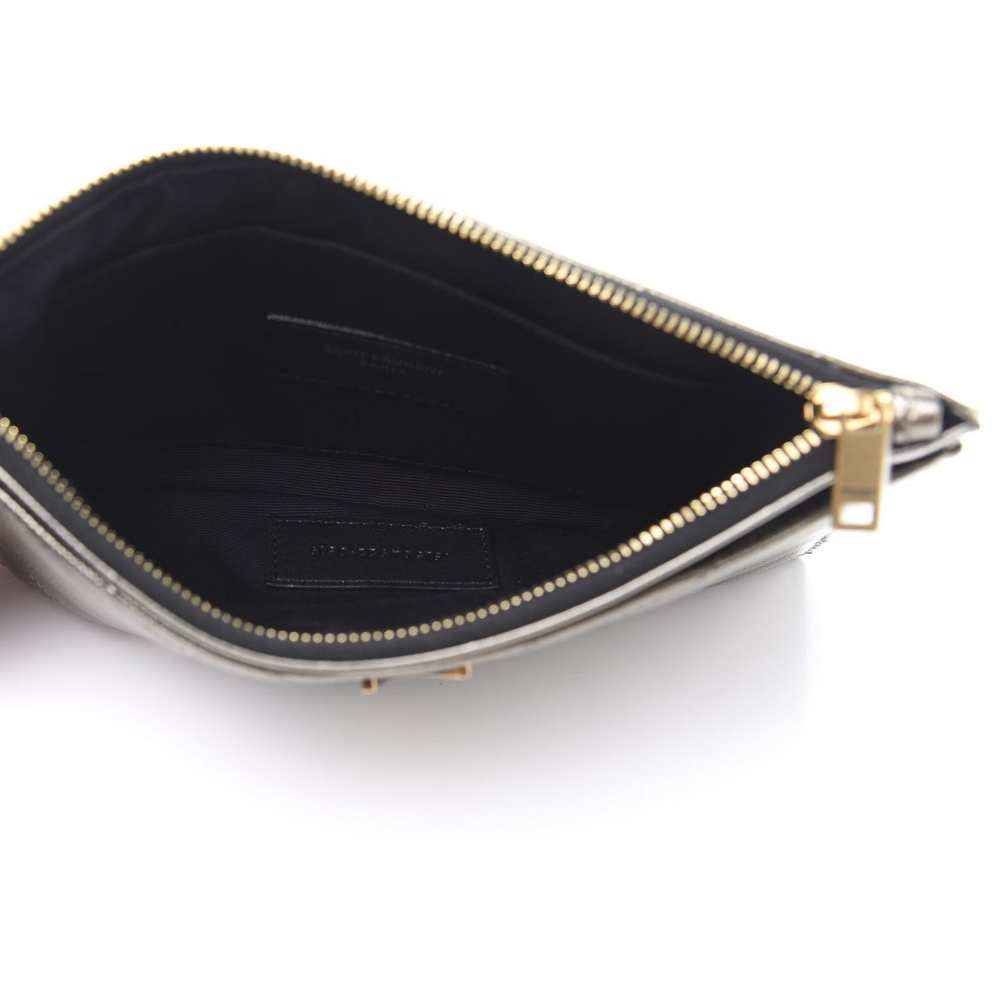 Metallic Grain De Poudre Matelasse Chevron Monogram Bill Pouch Piombo