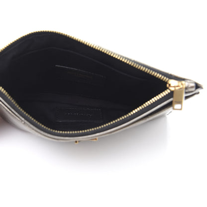 Saint Laurent Metallic Grain De Poudre Matelasse Chevron Monogram Bill Pouch Piombo 5 of 10
