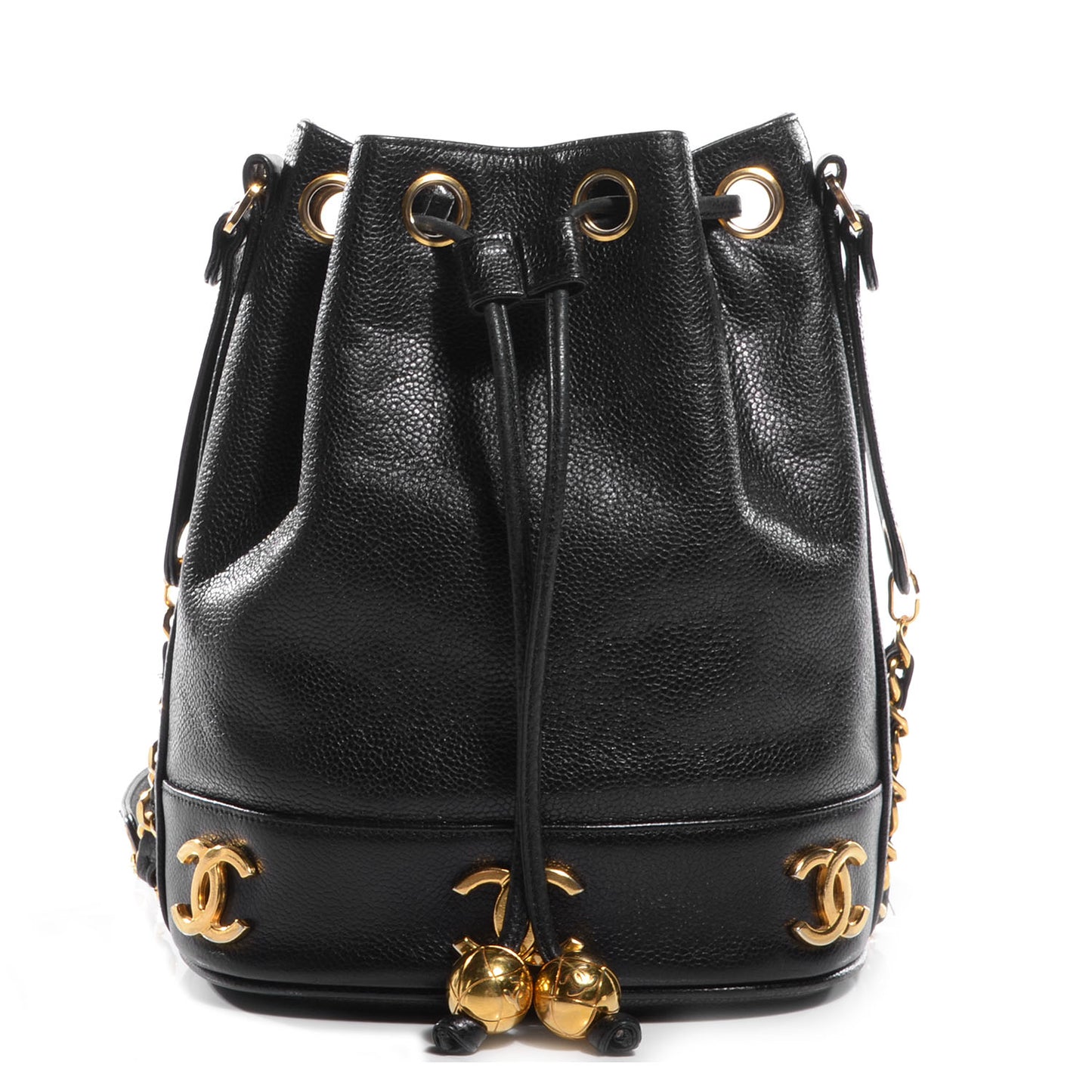 Caviar CC Drawstring Shoulder Bag Black