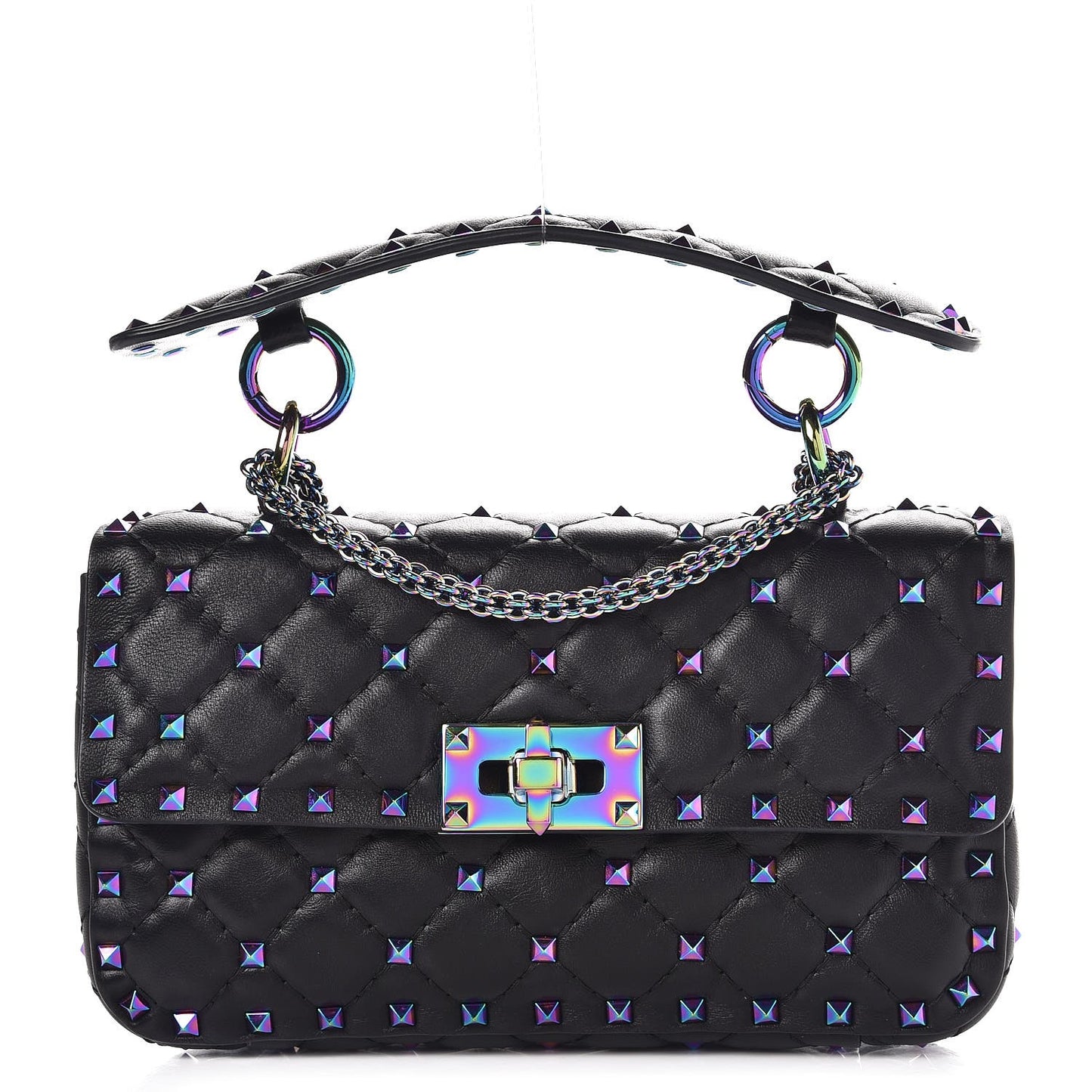 Lambskin Oil Slick Small Rockstud Spike Shoulder Bag Black
