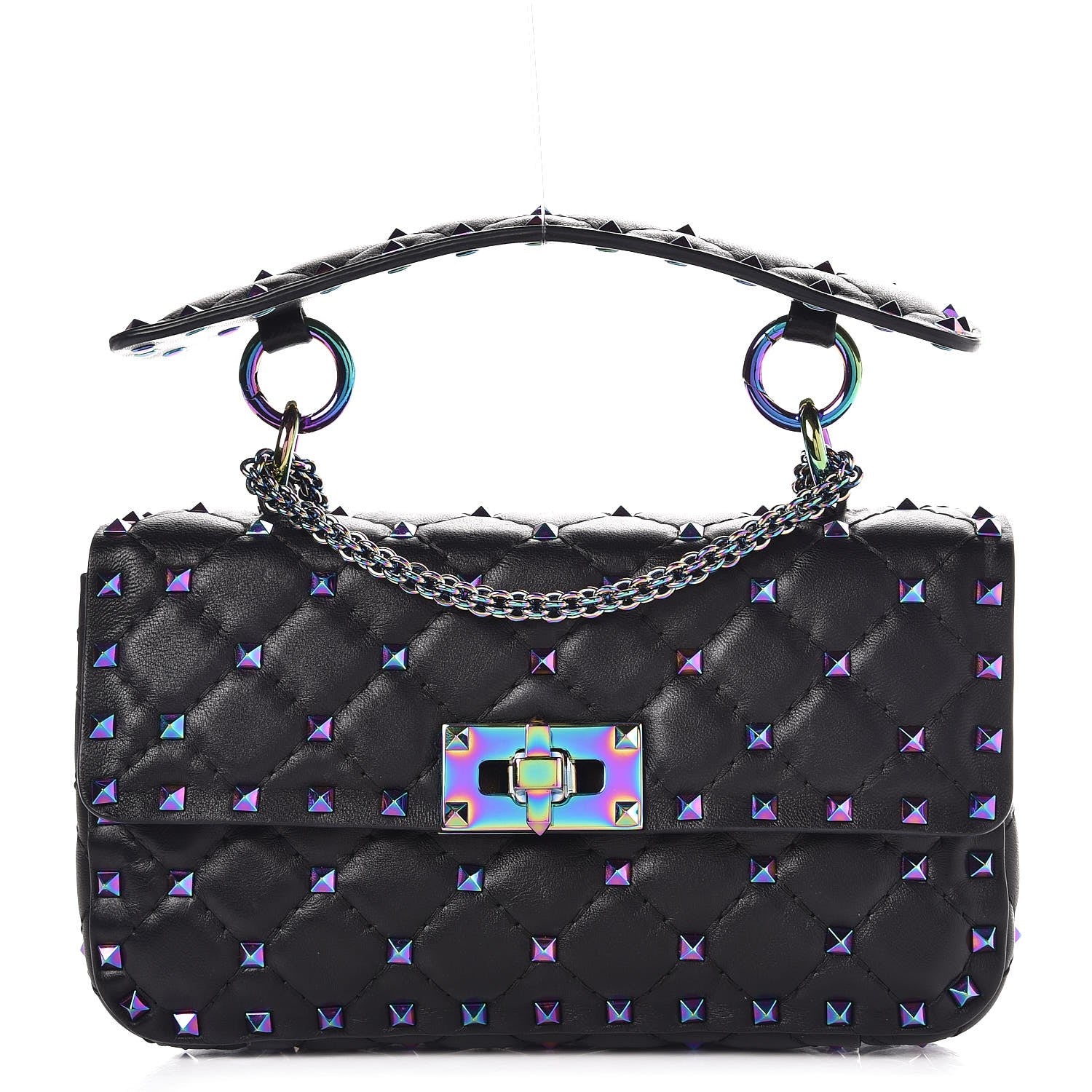 Valentino Garavani Lambskin Oil Slick Small Rockstud Spike Shoulder Bag Black 1 of 8