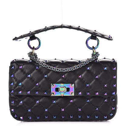 Valentino Garavani Lambskin Oil Slick Small Rockstud Spike Shoulder Bag Black 1 of 8