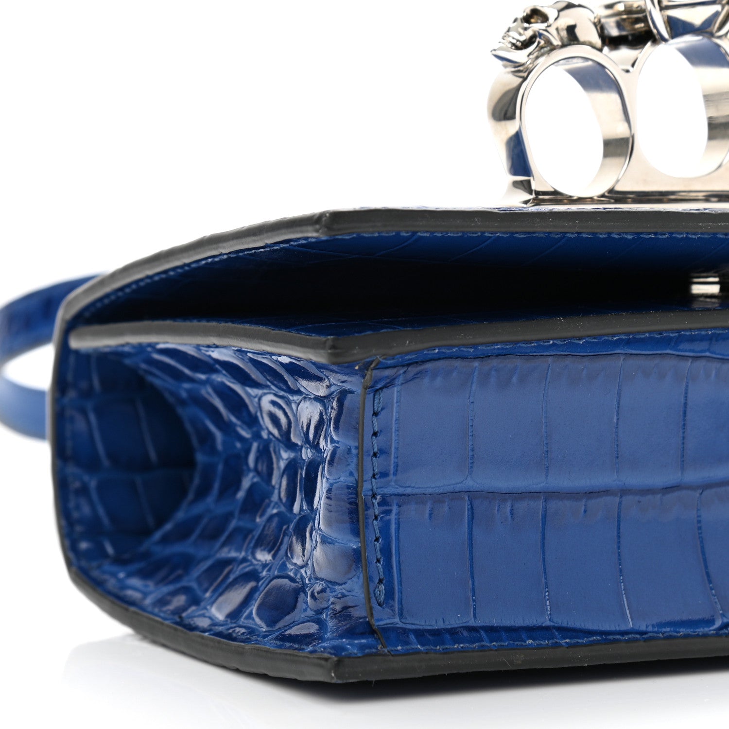 Alexander McQueen Calfskin Crocodile Embossed Knuckle Shoulder Bag Blue 10 of 12