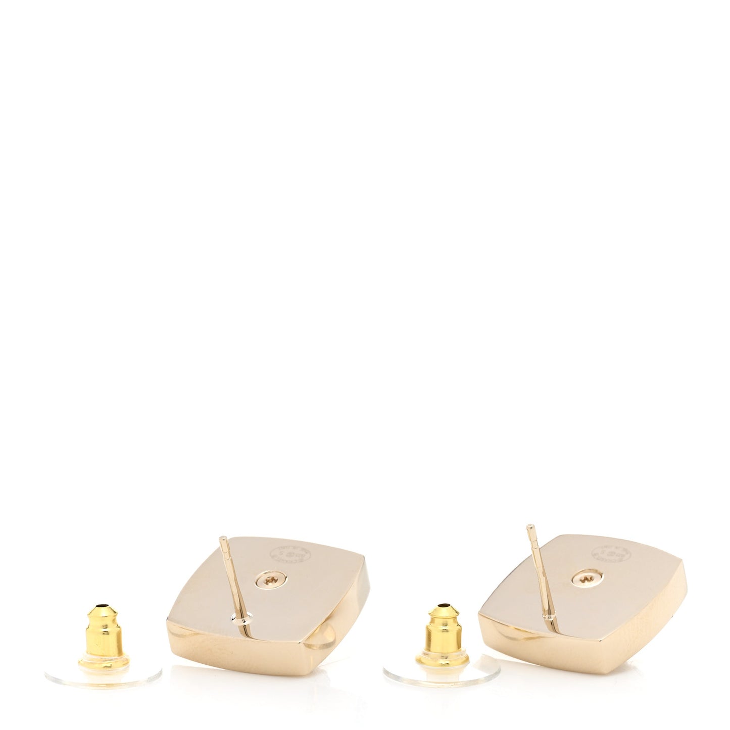 Metal Pearl Crystal CC Logo Square Earrings Gold Pearly White