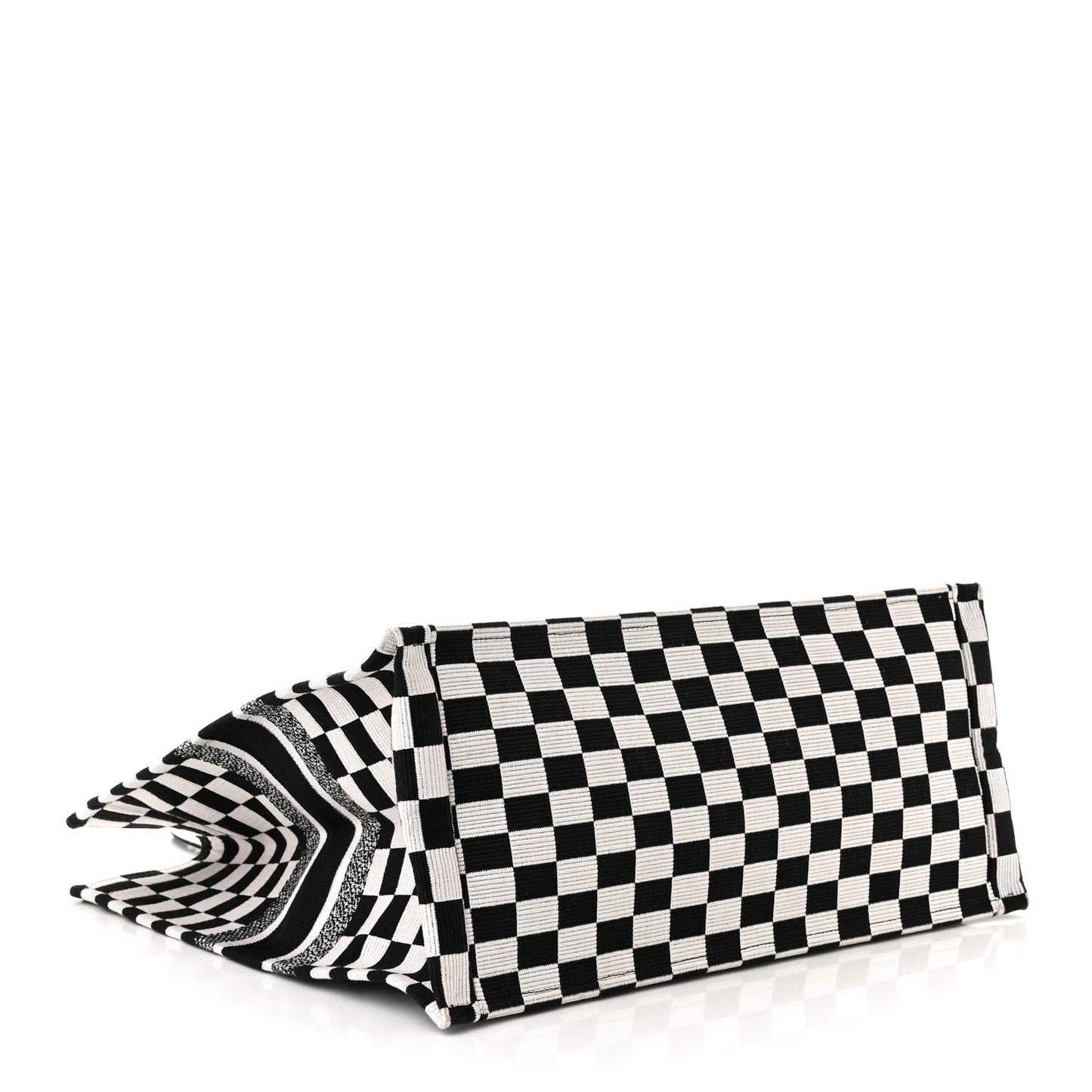 Canvas Embroidered Checkered Book Tote Black White