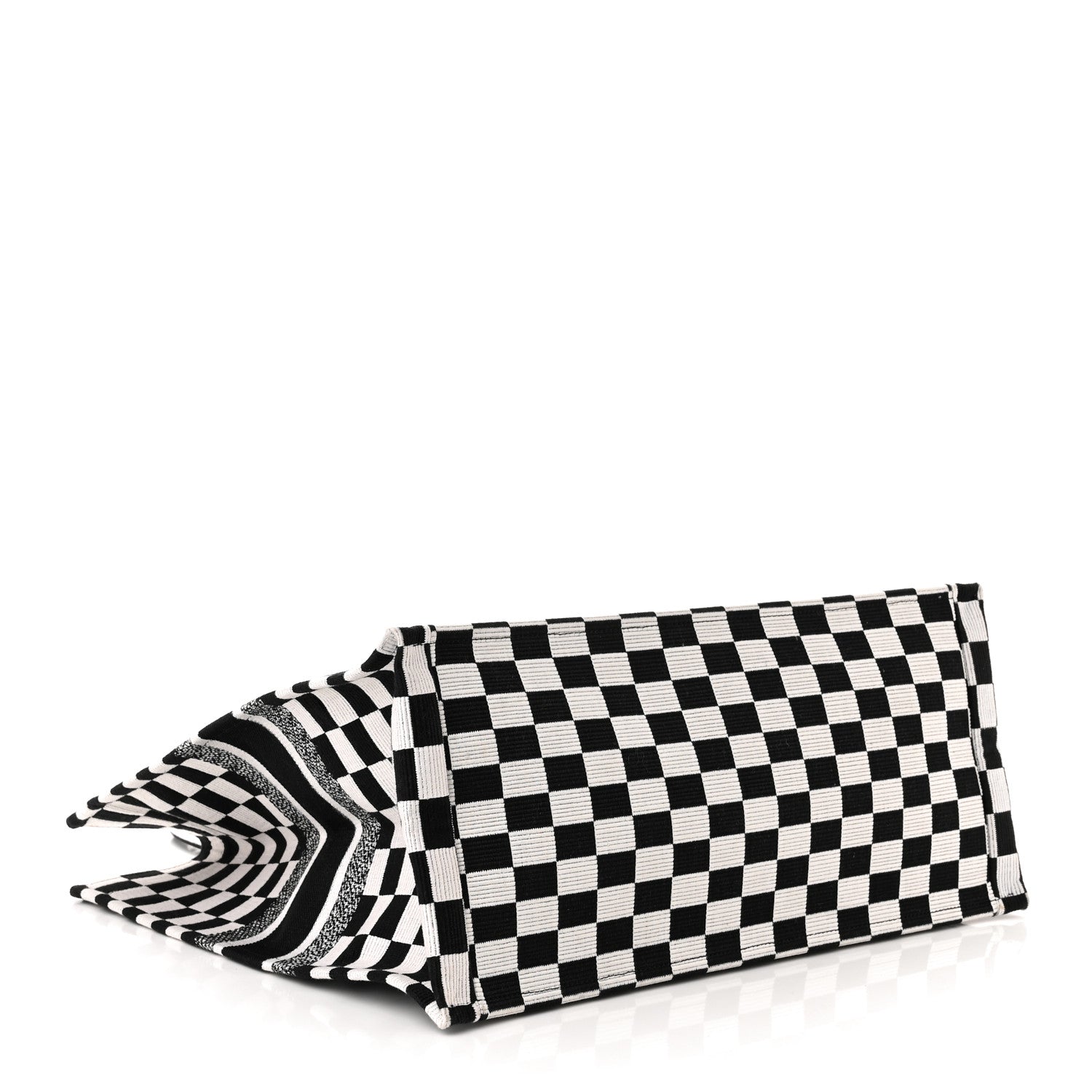 Christian Dior Canvas Embroidered Checkered Book Tote Black White 4 of 10