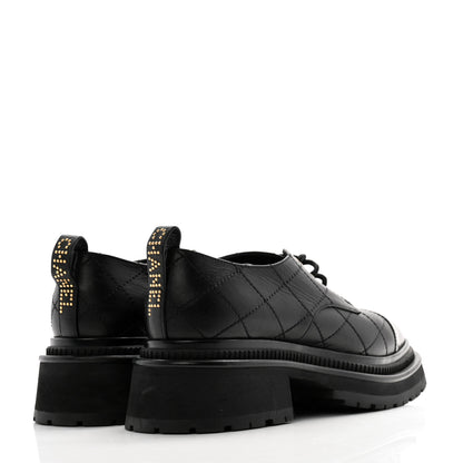 Chanel Calfskin Patent Stitched Cap Toe Lace Up Oxfords 37 Black 4 of 11