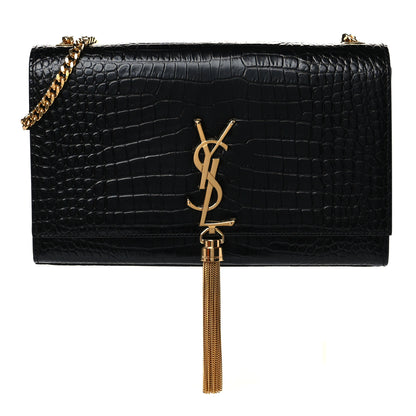 Saint Laurent Calfskin Crocodile Embossed Medium Classic Monogram Kate Tassel Satchel Black 1 of 9