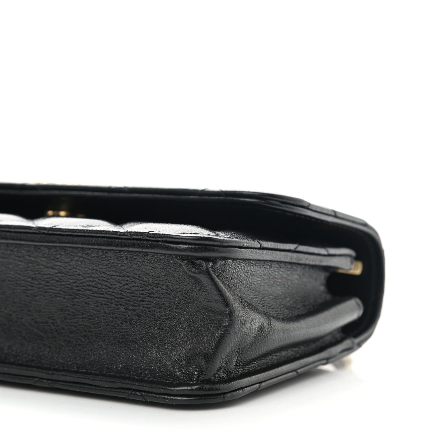 Lambskin Quilted Dynasty Flap Phone Holder With Chain Black