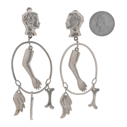 Christian Dior Metal Multi Charm Oval Clip On Drop Earrings Silver 2 of 5