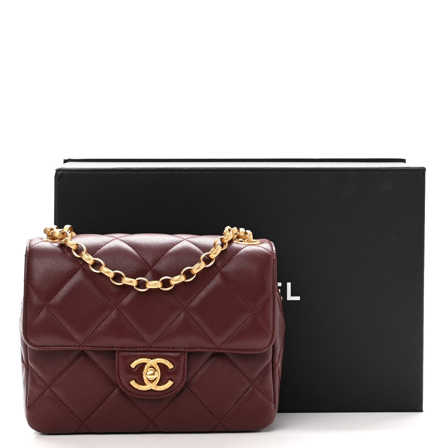 Chanel Lambskin Quilted Mini Logo Square Flap Burgundy 10 of 10