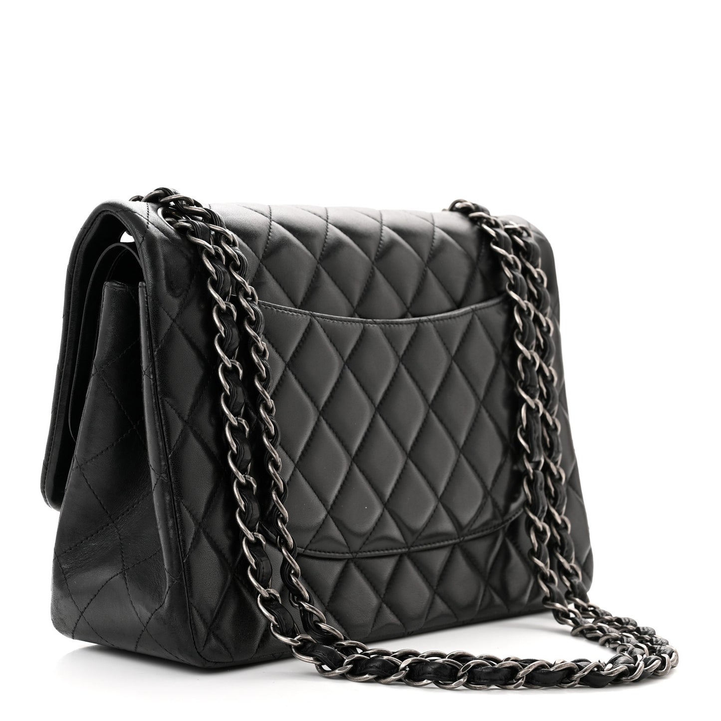 Lambskin Quilted Jumbo Double Flap Black