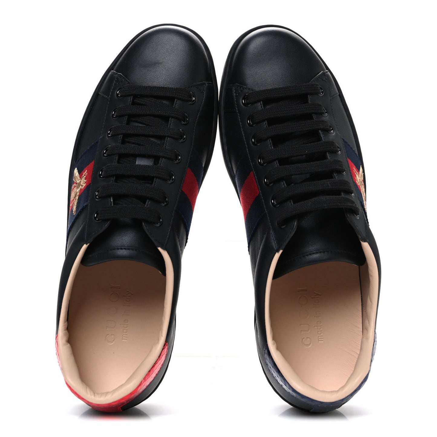 Miro Soft Calfskin Laminated Ayers Web Bee Embroidered Mens Ace Sneakers 6 Black Red Flame Night