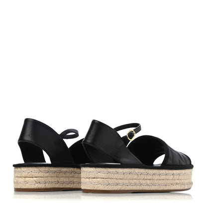 Fendi Nappa FF Embossed Espadrille Platform Sandals 37 Black 3 of 4
