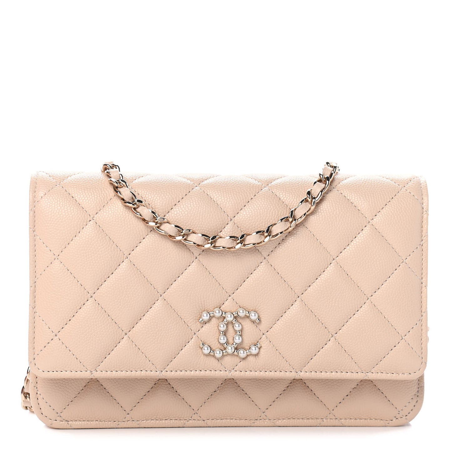 Caviar Quilted Coco Candy Wallet On Chain WOC Beige