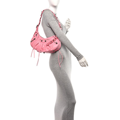 Balenciaga Extra Supple Calfskin Crocodile Embossed Small Le Cagole Shoulder Bag Sweet Pink 2 of 10