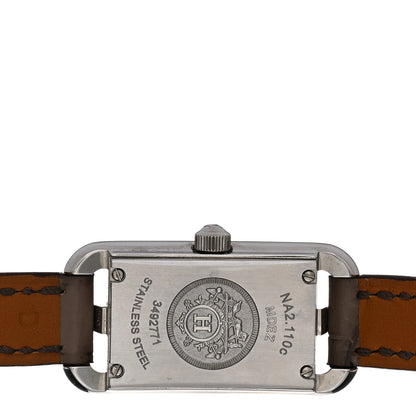 Hermes Stainless Steel Alligator Diamond Mother of Pearl 17mm Nantucket Quartz Watch Gris Elephant 4 of 5