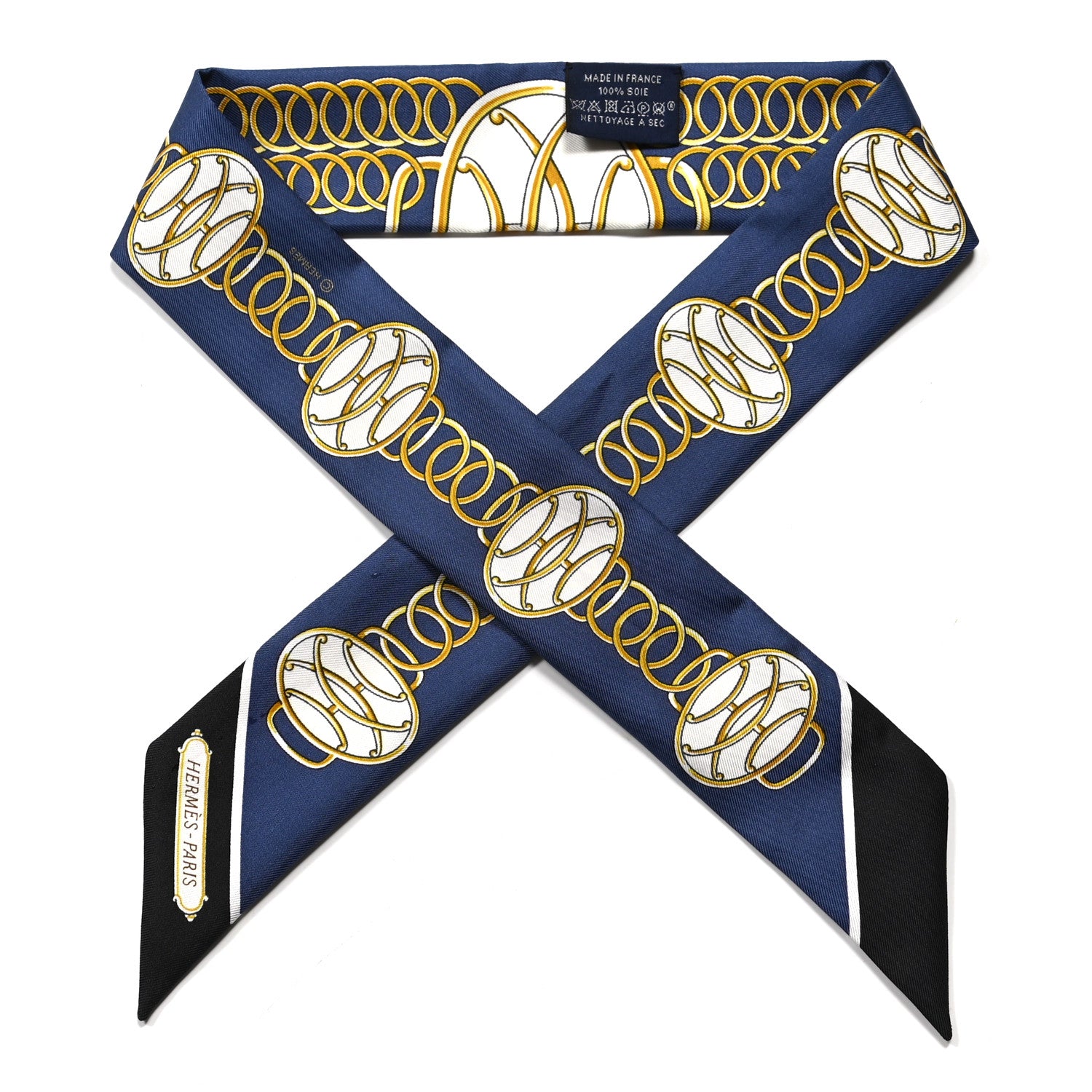 Hermes Silk Lift Profile Twilly Marine Black Gold 1 of 5